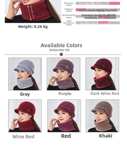 Winter knitted hat and scarf set with fleece lining for elderly women, 22cm wide scarf