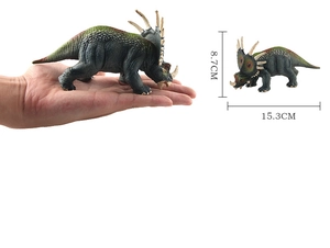 Modelo detallado de dinosaurio Styracosaurus con medidas 15,3 cm de largo y 8,7 cm de alto
