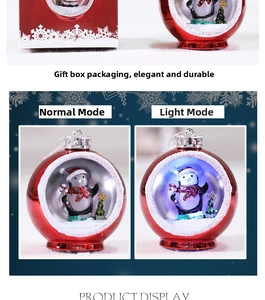 Luminous Christmas penguin globe ornament in red casing with gift box and LED lighting