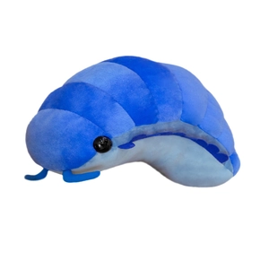 Creative blue isopod plush caterpillar toy with soft striped back for home decor