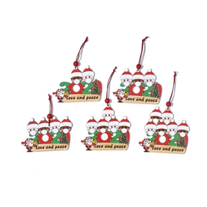 Custom wood Christmas snowman family ornament with 2021 mask and Love and peace text
