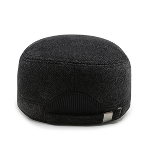 Men's wool blend cadet cap in dark grey with warm ear protection and adjustable buckle