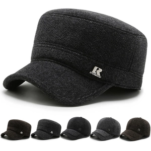 Men Winter Woolen Cadet Cap And Baseball Hat With Foldable Ear Flaps Warm Windproof Herringbone Pattern Outdoor Casual