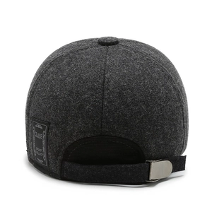 Men's dark grey winter baseball cap with warm ear protection and adjustable metal buckle
