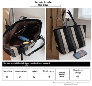 Tableau des tailles détaillé et guide de capacité pour le grand sac en toile