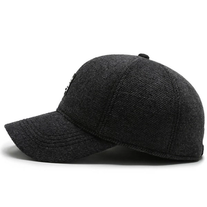 Men's wool blend baseball cap in charcoal grey with adjustable strap and textured finish