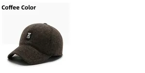 Detail of coffee brown wool baseball cap with outdoor sport embroidery and ear protection