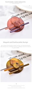 Detail of round acrylic brooches with amber texture and multi-color geometric patterns