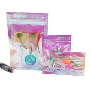 Set of iridescent holographic resealable bags in three sizes for jewelry and candy