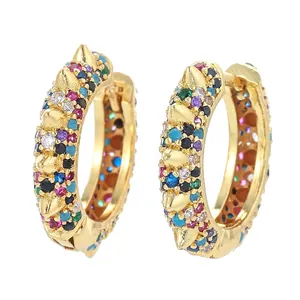 U Shaped Hoop Earrings Copper Zircon Micro Pave Geometric Punk Spike Rivet Fashion Accessories For Women