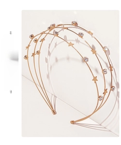 Detailed view of the triple-layered gold metal headband with rhinestones and star accents