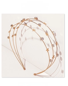 Detail of rose gold triple-layer headband with sparkling stars and crystal rhinestones
