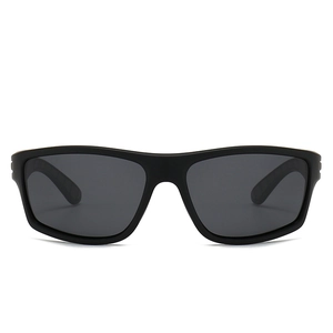 Men's matte black polarized sports sunglasses with rectangular frame for cycling