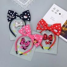 Polka dot bow headband set with Hello Kitty pattern and matching hair clips for girls