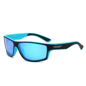 Polarized sports sunglasses with blue mirrored lenses and anti-slip temples for cycling