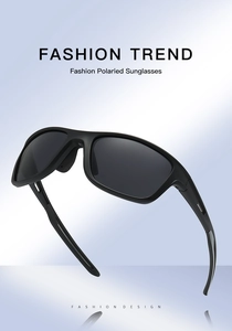 Polarized sports cycling sunglasses with matte black frame and hollow temple design