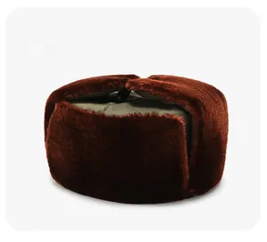 Detailed close-up of the thick brown faux fur lining and windproof fabric of the ushanka hat