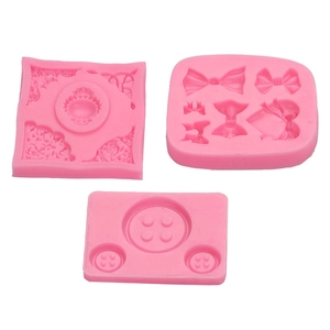 Set van 3 roze siliconen mallen met vintage bloem-, strik- en knoopreliëfontwerpen
