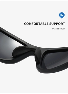 Detail shot of integrated comfortable nose pads on matte black polarized cycling sunglasses