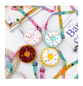 Détails de porte-monnaie beignet en silicone avec bandoulières imprimées colorées