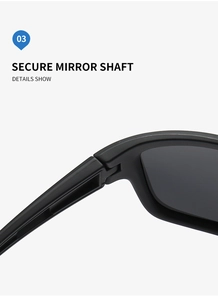 Detail view of the secure mirror shaft and hinge on matte black cycling sunglasses