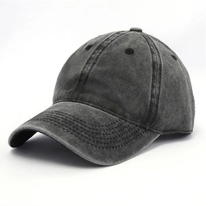 Cappellino da baseball classico in cotone lavato nero con trama vintage invecchiata