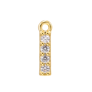 Detail of gold-plated bar pendant with four sparkling white round-cut zircon stones