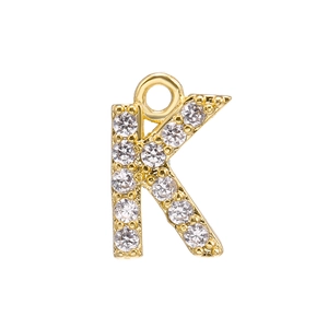 Detailed view of Letter K pendant with micro-pave cubic zirconia in gold finish