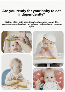 Toddler mealtime scenes showing food mess to highlight anti-slip suction plate function