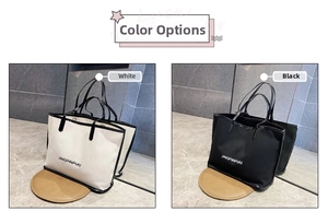 Side-by-side view of black and white large capacity tote bags in high quality PU leather