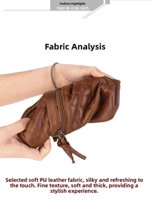Detail shot of soft brown quilted PU leather showing texture and elastic material quality