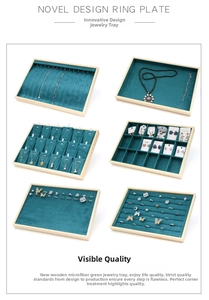 Green velvet and solid wood jewelry tray set for necklace and ring storage display
