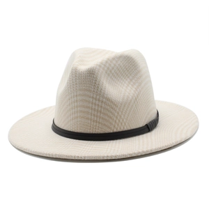 Britischer Vintage-Wollfilzhut in Hellbeige kariert mit schwarzem Lederband