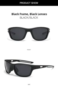Front and side views of matte black sports cycling sunglasses with polarized lenses