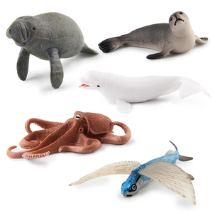 5-piece marine animal toy set including manatee, seal, beluga, octopus and flying fish