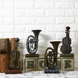 Vintage instrument resin figurines with retro book base for home and bar decor