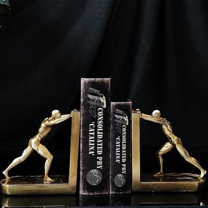 Modern gold athlete figurines bookends for Nordic style home office shelf decoration