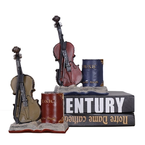 Vintage violin resin pen holder desk organizer in dark red and olive green finishes