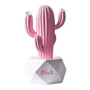 Pink Nordic artificial cactus decor with white flowers and geometric base for home