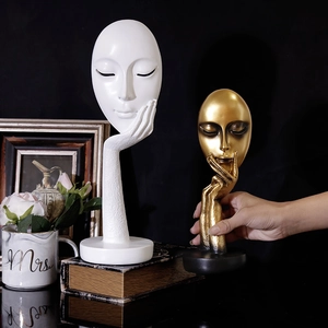 Modern resin abstract face sculptures in white and gold for home and office artistic decor