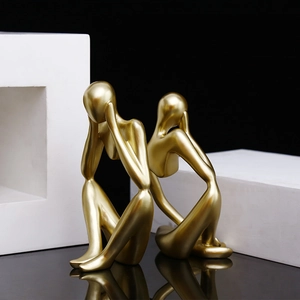 Estatuas de pensador abstracto nórdico en oro mate para decoración de hogar moderna