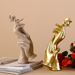 Nordic gold and sandstone resin hand sculpture holding rose for home decor