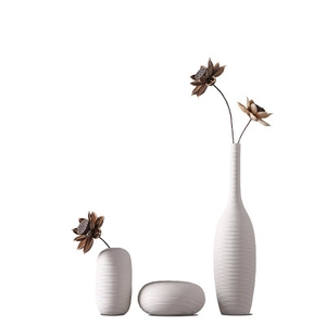 Driedelige set witte matte keramische vazen met spiraaltextuur voor decoratie