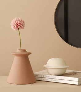Minimalist Morandi ceramic vase set with terracotta cone vase and matte off-white dish