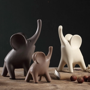 Nordische Minimalistische Keramik Elefanten Figuren Heimdekoration Moderne Abstrakte Tierstatuen Mit Erhobenem Rüssel Matt