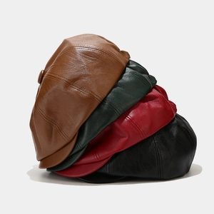 Retro octagonal newsboy caps in brown, green, red, and black textured PU leather