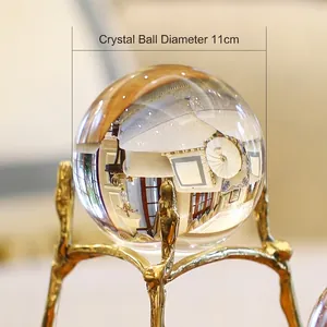 Crystal ball decor with gold branch base, 11cm diameter for luxury home ornament