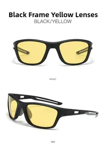 Detail view of polarized cycling sunglasses with matte black frames and yellow lenses