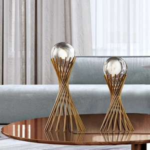 Nordic luxury crystal ball ornaments with gold geometric metal frame for home decor