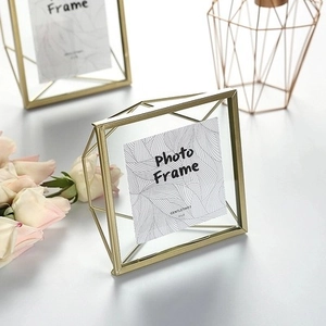 Modern Nordic geometric gold metal photo frame with elegant floral aesthetic decorations